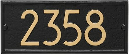 Whitehall Custom Mailbox Address Plaque, Personalized House Number Sign with Modern Numbers for Balmoral or Capitol Mailboxes, 15 x 6.5 in, Black with Goldtone Numbers