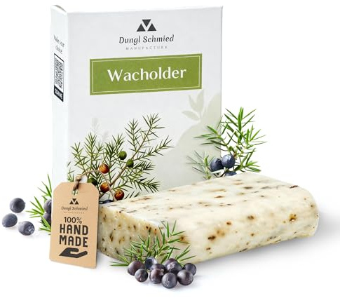Dungl Schmied | Wacholder Seife | Handgemacht | 100g Seifenstück | Ohne Palmöl | Vegan | Naturseife mit natürlichen Inhaltsstoffen | Für alle Hauttypen