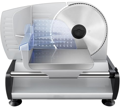 PAHION Affettatrice Elettrica Affettatrice per Alimenti Lama in Acciaio Inossidabile Rimovibile da 7,5 Pollici Spessore Regolabile 1-15 Mm con Protezione Bambini per Salumi, Formaggi, Pane 200 W