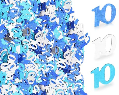 Lhbwhiz 30g 10. Geburtstag Konfetti,10 Zahlenkonfetti Streudeko,Männer Frauen happy birthday Confetti Tischdeko,10 jahre Jubiläum Kuchendeko,10er Tortendeko,für Geburtstagsfeier,Motto-Party(Blau)