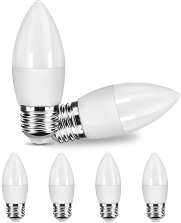 Ddlisu Edison E27 LED Screw Bulb, Large Screw 5W Energy Saving E27 Candle Light Bulbs, ES C37 Chandelier Light Bulbs, 450LM Warm White 2700K Lamps, Non-dimmable, Pack of 6