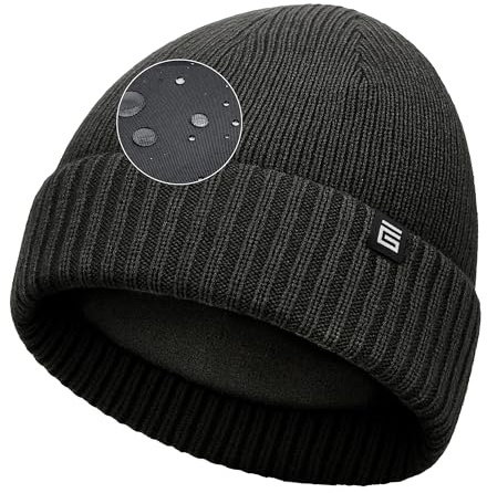 Giovici Wooly Wasserdichte Beanie-Mütze für Damen und Herren, dehnbares Fleece gefüttert, wasserdichte Beanie-Mütze – dicke, warme Herrenmützen für kaltes Winterwetter – Premium-Mütze für Herren