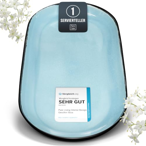 Steingut Servier Teller Groß Ibiza TESTSIEGER, Traumhafte Mediterrane Steingut Servierplatte, Serving Plate Oval, Servierteller Groß - Pure Living in Türkis