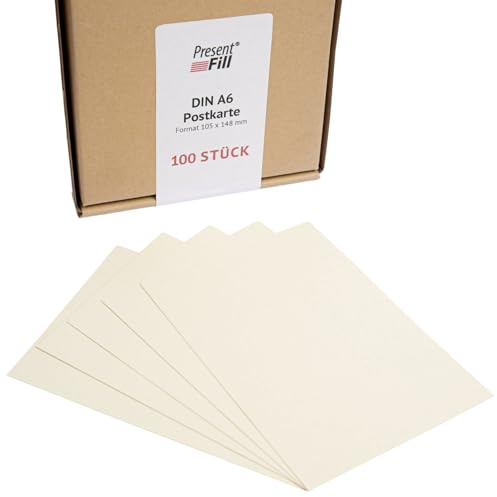 Postkarten blanko A6 & Karteikarten Chamois Creme Beige - 100 Stück Recycling Bastelkarton (Blauer Engel) 210g/m² - zum Beschreiben & Gestalten - von PresentFill®