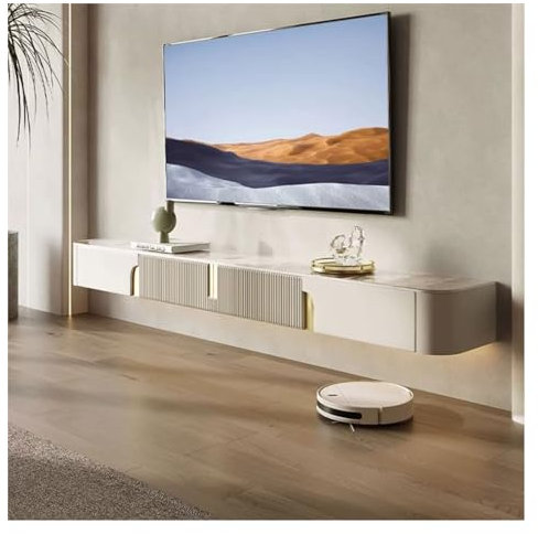 TV Schrank Hängend Moderner schwebender TV-Ständer mit Schiefer-Tischplatte, wandmontiertes TV-Regal, Entertainment-Center, schwebende Medienkonsole, Holz-Aufbewahrungsschrank unter dem Fernseher for