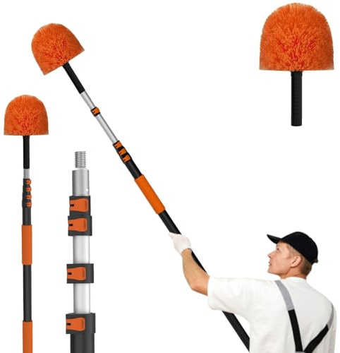 LAANPOLE 3.6m Extendable Feather Duster, Cobweb Brush Extendable for Cleaning, Telescopic Long Handled Duster with Extension Pole for High Ceilings, Outdoor Indoor Use