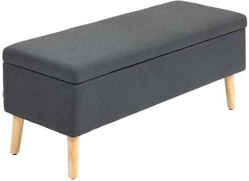 HOMCOM Banco con Espacio de Almacenamiento, Banco Acolchado con Aspecto de Lino, baúl con Patas de Madera, para salón, Dormitorio, Pasillo, 110 x 39 x 45 cm, Color Gris Oscuro