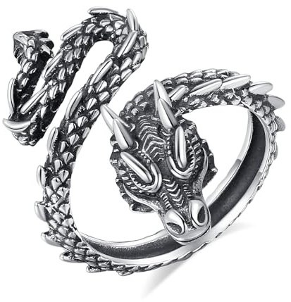 AEONSLOVE Bague Dragon Argent 925 pour Homme Femme, Bague Réglable Homme, Anneau Ouverte Ajustable Bagues Dragon pour Pouce
