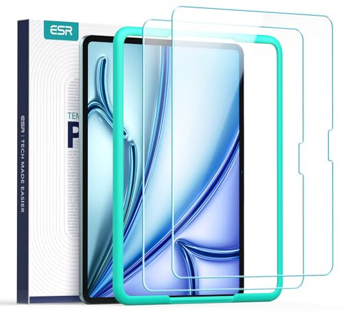 ESR 2 Pack Screen Protector for iPad Air 11 Inch M3/M2 (7th/6th Generation, 2025/2024), 9H Tempered Glass Film Guard with Alignment Frame, Anti-Scratch, Bubble Free, HD Clarity, Apple Pencil Support