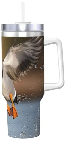 Zsuugj Mallard Ducks – Gobelet de 1200 ml avec poignée et couvercle à paille – Bouteille d'eau isotherme en acier inoxydable – Tasse à café de voyage – Cadeau pour homme et femme
