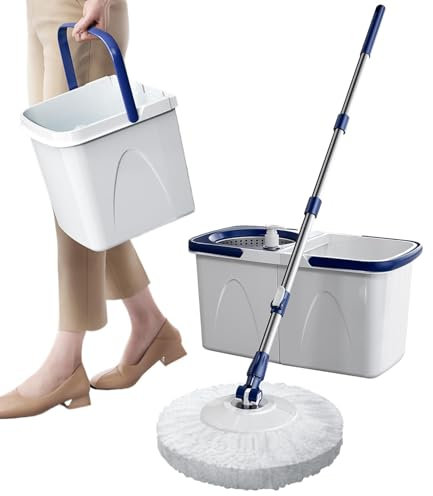 Zubehors Mop y cubo con set de arranque, trapeador de piso y set de cubo,Moping giratorio desmontable con mango ajustable | de limpieza de pisos secos húmedos, limpiador de paredes que ahorran mano de