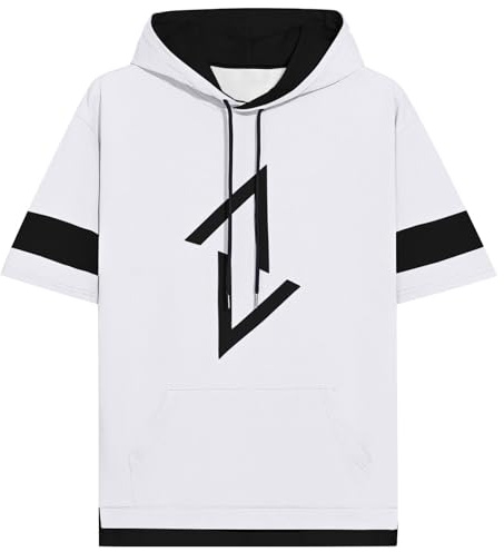 KENAIJING Kurzarm Hoodie Herren Tshirt Sweatshirt Kapuze aus Baumwolle Druckmuster Casual Sommer Kapuzenshirt (XL, Weiß)