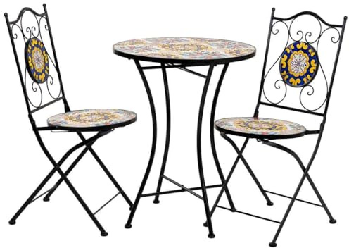 WANDERLUST DECO Conjunto Mesa y Dos sillas de Mosaico y forja Negro Mesa