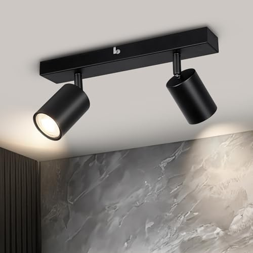 Kambo Plafonnier 2 Spot Orientable Pivotant - Spot de Plafond GU10 Noir - Applique Murale Moderne pour Couloir/Cuisine - Ampoules non Fournies - Max 50W