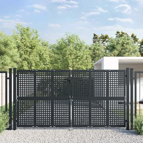 Gecheer Gartentor, Stahlkonstruktion, 300x200 cm, Anthrazit, für Garten, Innenhof, Terrasse
