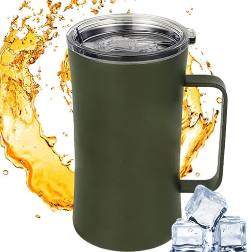 zwxqe Coffee Tumbler with Handle, Portable Drinking Cup, 600ml Hot Cold Beverages Insulated Mug, Multifunctional Splash Proof Tumbler for Hiking, Workplace, Camping, Travel