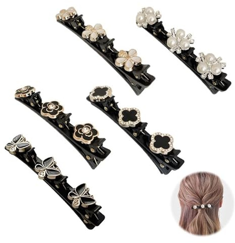 5 Pièce Barrette à Cheveux Latérale à Trois Fleurs, Pinces à Cheveux Tressées en Pierre de Cristal Antidérapantes Élégantes et Brillantes Cheveux Tressés en Cristal Étincelant, Pour Femme et Fille