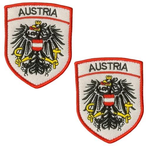 2 Stück Austria Österreich Schild Aufnäher Patches Taktische Stickerei Abzeichen Hook and Loop Bestickt Emblem Patches Dekorative Applikationen Kleidung Uniformen Rucksack Mützen Jeans Jacken Hosen