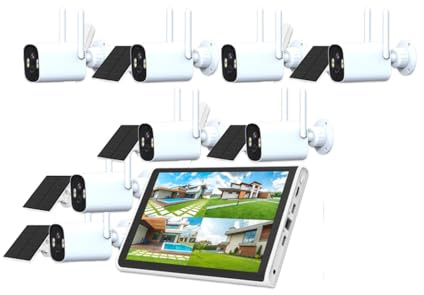 AKAVIG 8-K-Überwachungskamera-System, Solarenergie, 4 MP, Videoüberwachungskamerasystem mit LCD-Monitor, NVR, drahtloses WLAN-Solar-Überwachungs-Set mit Bewegungserkennung, Farb-Nachtsicht