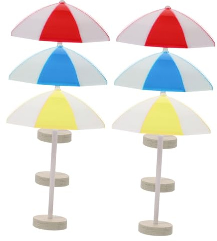 ORFOFE 6pcs Miniature Sun Umbrellas for Doll House Beach Decor Resin Micro Landscape Accessories Red Blue Yellow Parasol Safe and Realistic Mini Beach Umbrella DIY Craft