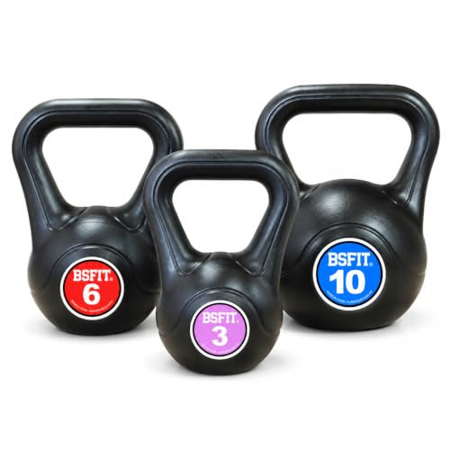 Set de Kettlebells BSFIT – Pack de Pesas Rusas de 2 o 3 Unidades, Pesas Rusas Antideslizantes para Fuerza, Fitness, Cross Training, Gimnasio y Entrenamiento en Casa (3 + 6 + 10KG)