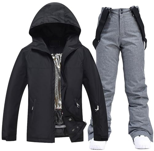 Generisch Skianzug Herren 2 Teilig Set Ski Jacke Und Hosen Set Mit Kapuze Dicke Winddicht Skianzüge Snowboard Anzug Bequem Warme Skibekleidung Schneeanzug Wasserdicht Outdoor Winter Skifahren Outfit