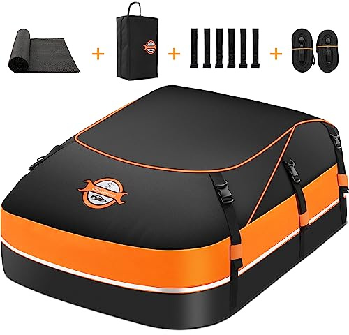 Sailnovo Cofre Techo Coche 595L - Bolsa Impermeable Plegable 1000D PVC con 8 Correas, 6 Ganchos para Puerta Y Alfombrilla Antideslizante, para Coche con/Sin Barras Portaequipajes, Viajes Y Transporte