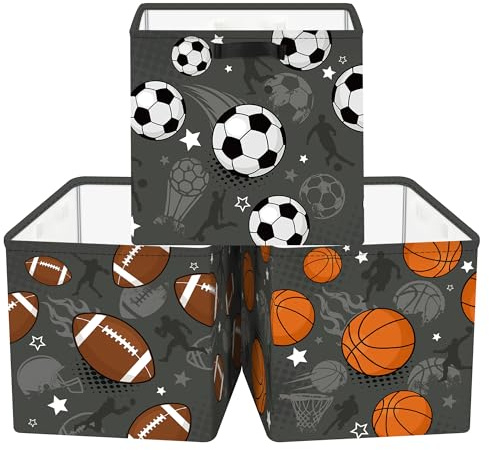 Clastyle 3 Stück Sportball Aufbewahrungsbox Kinderzimmer Kallax boxes | Faltbar Spielzeug Aufbewahrungskorb Klein, Storage Box für Bücher Kleidung, Stoffboxen Kisten für Regal, 30x30x30 cm