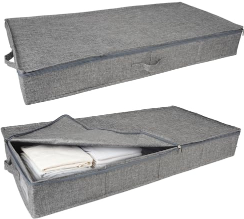 2 stycken förvaringslådor för undersäng, undersängbord med lock och dubbel dragkedja, 85 x 40 x 12 cm vikbar undersängslåda klädförvaring med 3 handtag för kläder, sängkläder och filtar