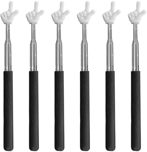 Zeigefinger Stab, 6 Stück Zeigestock mit Finger, Für Lehrer und Präsentationen, Ausziehbarer Zeigerstab 21,5-69,5 cm Metall, Ideal für Unterricht und Museumsführungen