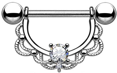 beyoutifulthings FILIGRANER Bogen Brustwarzen-Piercing Intim-Piercing Nippel-Piercing Opal Edelstahl Gold Silber ROSÉGOLD 1,2mm / 1,6mm 16mm