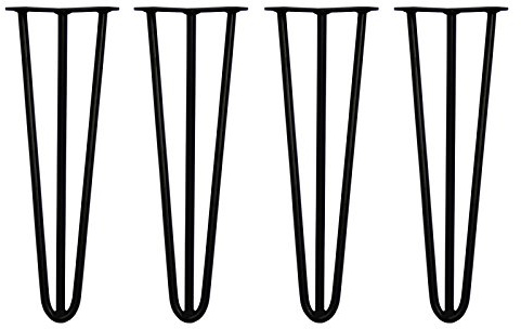 SKISKI Legs 4 x 3 Streben Hairpin-Legs Haarnadelbeine Haar-Nadel-Beine Haarnadel-Beine Tischbeine Möbelfüße Stuhlbeine Möbelbeine Haarnadel-Tischbeine 40.5cm H 12mm Stahl Schwarz