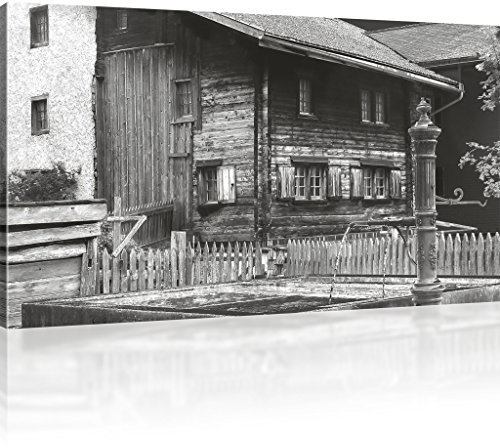 Kunstlab Leinwandbild Altes Holzhaus Architektur Deko Haus, Gebäude - 80x45 cm 1-Teilig: Schwarz-weiß