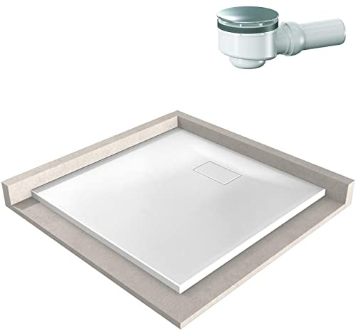 BERNSTEIN Duschtasse 90x90 cm Weiß matt Flache Bauhöhe, Duschwanne der GT-SERIE aus SMC, Rechteckiges Duschbecken mit Gefälle, SMC -Duschwanne komplett mit Ablaub Dallmer Orio