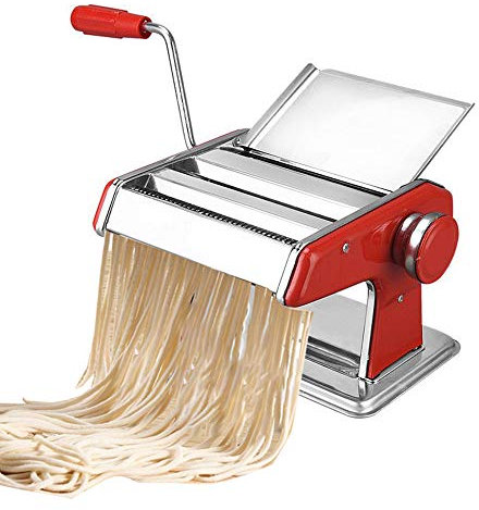 NEWTRY Manual Pasta Maker and Roller Thickness Adjustable Pasta Cutter Hand Operated Noodle Maker with Hand Crank 2 Blades or 3 Blades (2 Blades, RED)
