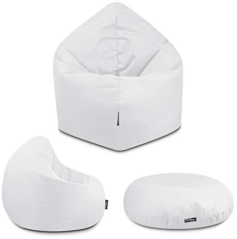 BuBiBag - 2in1 Sitzsack Bodenkissen - Outdoor Sitzsäcke Indoor Beanbag in 32 Farben und 3 Größen - Sitzkissen für Kinder und Erwachsene (100 cm Durchmesser, Weiß)