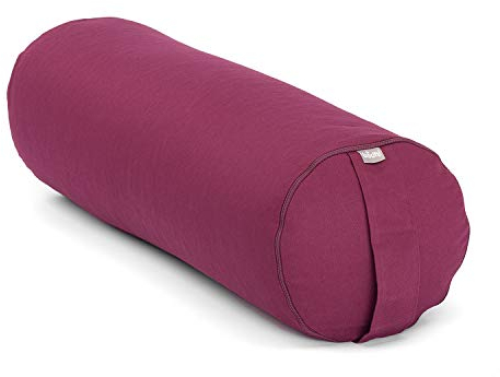 bodhi | Yoga Bolster ECO | 100% Bio-Baumwolle | Yogarolle mit Bio Dinkelfüllung | Waschbarer Bezug | Yogakissen rund für Restoratives Yoga Übungen | Groß ca. 65 x 20 cm | lila