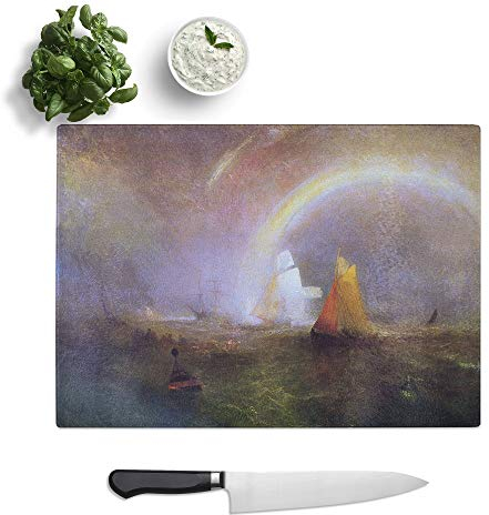 Kitchen Chopping Board Glass - J.M.W. Turner (Joseph Mallord William Turner) The Wreck Buoy - Textured Worktop Saver Cutting Board - Heat Resistant, Shatterproof and Hygenic - 28.5 x 20 cm