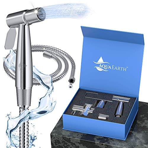 Aqua Earth Stainless Steel Bidet Sprayer | Handheld Shattaf Toilet Spray | Baby Cloth Diaper Sprayer | Wall or Toilet Mount