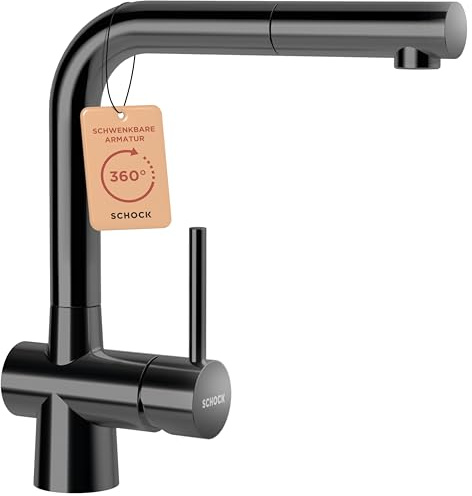 SCHOCK Küchenarmatur LAIOS Gunmetal I Hochdruck Armatur mit ausziehbarer Schlauchbrause I 360° schwenkbar I Edelstahl mit PVD-Beschichtung I Einhebelmischer für Standardanschlüsse I Höhe 285 mm