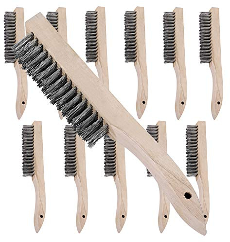 ZOENHOU 24 Pieces10 Inch Wire Brush Wooden Handle, Multi-Purpose Wire Scratch Brush, Wire Brushes for Cleaning Welding Slags and Rust