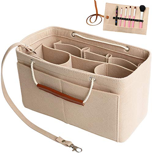 Yoillione Bag in Bag Handtaschen Organizer Filz Taschenorganizer Beige - Klein Innentasche Handtasche Einsatz Tote Organizer Mit Griff Für Damen