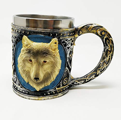 JRose Collections Viking Wolf Mug | Medieval Tankard with Stainless Steel Liner | 3D Wolf Head Design | 400ml Fantasy Coffee Mug | Norse Mythology Gift for Men, Women, Fans & Collectors (JR1383)