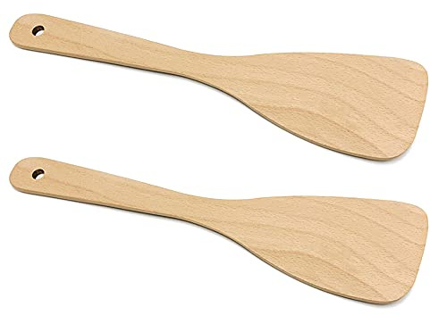 Houdao 2 Stück Pfannenwender Holz Non Stick Holzspatel Hohe Buchen Holz 33.2cm Mit langem Griff küchen Utensil für Pfanne,Kochen,Rühren,Backen,Pfannen,Antihaftpfannen und Kochutensilien