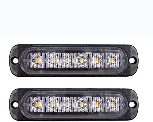PICAA Lot de 2 Barres Lumineuses Stroboscopiques à 6 LED, 12V-24V | Balise Clignotante Ambre, pour Voiture, Véhicule Utilitaire, Bateau, Remorque, Caravane