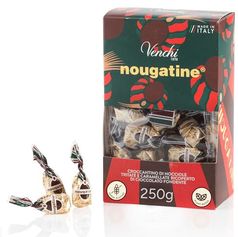 Venchi - Bolsita con Turrón de Chocolate, 250 g - Avellanas del Piamonte IGP Picadas y Caramelizadas - Cobertura de Chocolate Fondant 60% - Sin Gluten - Vegano - Idea de regalo