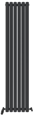 iBathUK Strata Wall-Mounted Vertical Double Oval Panel Radiator, 6-Column Steel High Thermal Output Hydronic Central Heating, Designer Modern Radiator in Matt Anthracite, 1600 × 354mm