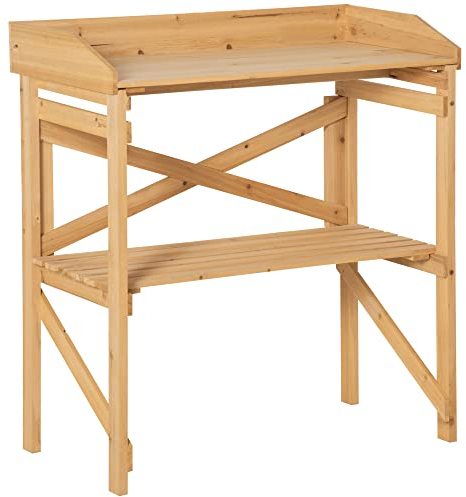 Outsunny Pflanztisch mit Ablagefläche Blumentisch Gärtnertisch Garten Holz Hellbraun 80 x 40 x 84 cm