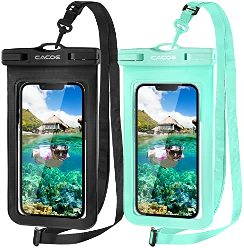 CACOE 2 Stück wasserdichte Handyhülle 7.2 Zoll Wasserfeste Handytasche mit Integriertes TPU-Dichtungsdesign, Handy Wasserschutzhülle für iPhone, Samsung, Huawei, Xiaomi (Schwarz Grün)