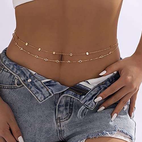 Atentuyi Paillettes Di Cristallo Stratificato Pancia Vita Catena Oro Set Sexy Bikini Spiaggia Imbracatura Strass Corpo Catena Gioielli Bohemien Per Donne E Ragazze 2 Pezzi